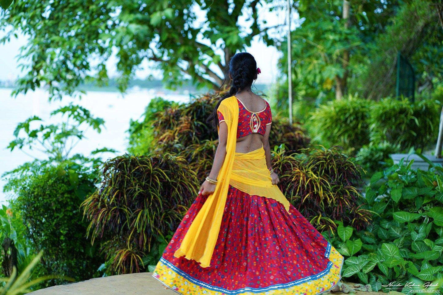 Red Gopi Dress Comes with Dupatta and customized Blouse/ Fabric itself.