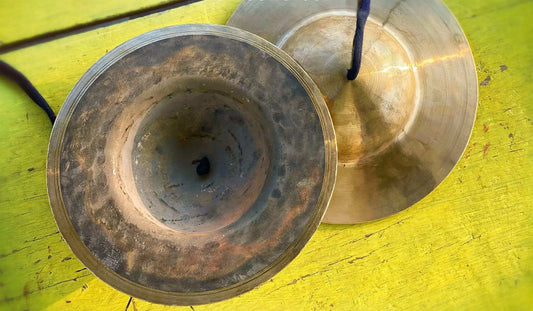Indian Jompo Jhanjh Percussion Instruments Hand Made Cymbal Pair (Gold) - MAYAPURSTORE