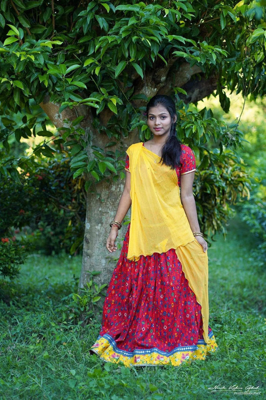 Red Gopi Dress Comes with Dupatta and customized Blouse/ Fabric itself.